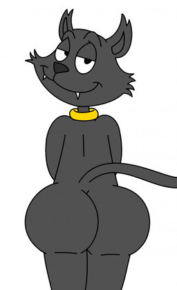 anthro bedroom_eyes big_butt biped black_body black_eyes black_fur black_nose butt cheek_tuft collar ear_tuft facial_tuft fangs fur half-closed_eyes looking_at_viewer looking_back looking_back_at_viewer male narrowed_eyes nude pose rear_view seductive simple_background smile smiling_at_viewer solo spine standing teeth tuft white_background white_sclera yellow_collar heavymetalrules archie_comics dic_entertainment sabrina:_the_animated_series sabrina_the_teenage_witch salem_saberhagen domestic_cat felid feline felis mammal 2015 colored digital_drawing_(artwork) digital_media_(artwork) flat_colors hi_res pinup