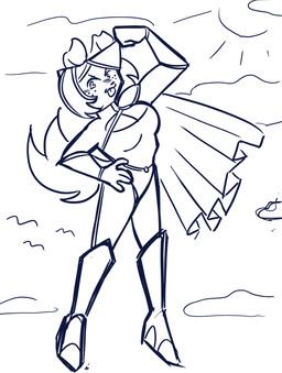 anthro boots breasts cape cleavage clothed clothing cloud cosplay female flexing floppy_ears footwear freckled_face freckles hair hand_on_hip high_heeled_boots high_heels leotard long_hair pose shoes simple_background sun tail tongue tongue_out bittersweet_candy_bowl fan_character power_girl avian bird bird_dog canid canine canis domestic_dog golden_retriever hunting_dog mammal retriever absurd_res hi_res monochrome