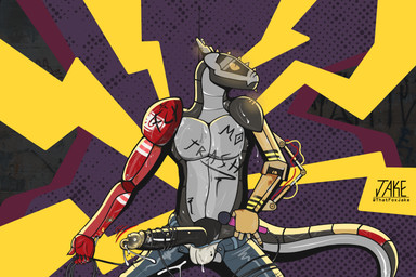 antennae_(anatomy) anthro bodily_fluids body_writing cum damaged dirty_underwear electronics exhibitionism genital_fluids genital_piercing genitals machine male mechanical_arm microphone musk penis penis_piercing piercing pulling_wires rust scratch_mark scratches shirtless shirtless_male smegma solo sweat sweatdrop trasher_(mrramone) wire mrramone synth_(vader-san) 3:2 hi_res