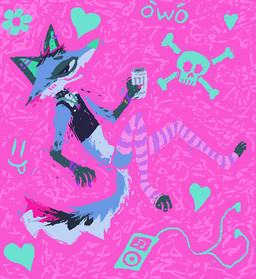 abstract_background alternative_fashion anthro beverage black_clothing black_crop_top black_shirt black_topwear bone clothing crop_top emo femboy heart_symbol holding_beverage holding_object legwear male open_mouth open_smile pattern_clothing pattern_legwear pattern_thigh_highs shirt skull smile solo striped_clothing striped_legwear striped_thigh_highs stripes thigh_highs topwear demensa monster_energy canid canine canis coyote domestic_dog hybrid mammal 2023 digital_media_(artwork) full-length_portrait hi_res portrait