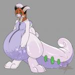 2017 3_toes alteia ambiguous_gender anthro belly big_belly big_tail biped black_body black_fur canid canine clothed clothing costume digital_drawing_(artwork) digital_media_(artwork) dragon feet fox fur generation_6_pokemon glistening goodra grey_background hi_res hypnosis kaitofletcher latex mammal mind_control multicolored_body multicolored_fur mythological_creature mythological_scalie mythology nintendo open_mouth pokemon pokemon_(species) scalie simple_background smile solo spiral spiral_eyes standing tail teeth toes tongue tongue_out transformation zipper