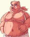 anthro belly bodily_fluids bottomwear clothing humanoid_hands male moobs navel nipples overweight overweight_anthro overweight_male shorts simple_background solo sweat white_background guacamolesenpai inushishigami mouse_sully bear mammal 2019 absurd_res hi_res