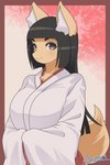 anthro black_hair black_nose blush eyebrows female female_anthro fur hair inner_ear_fluff kemono long_hair looking_at_viewer smile solo tan_body tan_fur tuft arumo komena_akamori canid canine fox mammal 2021 2:3 hi_res