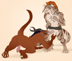 4_ears all_fours animal_genitalia anthro ball_fondling balls black_mane bodily_fluids brown_body brown_fur brown_mane butt claws duo erection fangs fellatio fist fondling fur genitals horn hypnosis hypnotic_eyes knot knotted_penis light_body light_fur male male/male mane mind_control multi_ear multicolored_mane muscular muscular_male open_mouth oral orange_mane penile penis perineum raised_tail saliva saliva_on_penis sex standing standing_sex tail teeth matemi guild_wars charr felid mammal 2020 colored