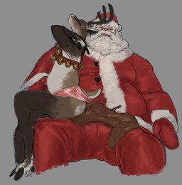 ambiguous_gender ambiguous_pooping anthro antlers beard bell bell_harness brown_body brown_fur christmas_clothing christmas_headwear clothing costume duo excessive_feces eyes_closed facial_hair feces feces_pile fur grey_background handwear harness hat headgear headwear holidays hooves horn hyper hyper_feces hyper_feces_pile jingle_bell jingle_bell_harness male mittens on_lap pink_clothing pink_underwear pooping pooping_on_another santa_costume santa_hat scatplay short_tail simple_background sitting_on_lap soiled soiled_underwear soiling soiling_underwear tail underwear white_beard white_body white_facial_hair white_fur stinkybuns christmas bear deer mammal new_world_deer reindeer hi_res signature