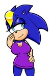 5_fingers anthro blonde_hair blue_body blue_eyes blue_hair breasts clothing female fingers hair purple_clothing solo standing garden-of-chaos archie_comics sega sonic_the_hedgehog_(archie) sonic_the_hedgehog_(comics) sonic_the_hedgehog_(series) bernadette_hedgehog eulipotyphlan hedgehog mammal