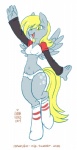 anthro anthrofied blonde_hair clothing cutie_mark feathered_wings feathers female footwear fur grey_body grey_feathers grey_fur hair happy legwear open_mouth simple_background socks solo white_background wings yellow_eyes onnanoko friendship_is_magic hasbro my_little_pony mythology derpy_hooves_(mlp) equid equine mammal mythological_creature mythological_equine pegasus 2014 digital_media_(artwork)