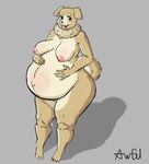 belly big_belly female holding_belly neck_tuft nude overweight overweight_female pregnant slightly_chubby slightly_chubby_female solo thick_thighs tongue tongue_out tuft wide_hips awful_lad canid canine canis domestic_dog mammal shiba_inu spitz absurd_res hi_res