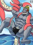 abs ambiguous_gender anthro armpit_hair beard body_hair bulge clothed clothing duo facial_hair grey_body male male/ambiguous muscular muscular_anthro muscular_male nipples outside pecs pubes sky speedo suckers suction_cup swimwear tentacles topless water whiskers vier_punksterne my_hero_academia selkie_(my_hero_academia) mammal marine pinniped seal spotted_seal tentacle_creature 3:4 hi_res