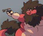 2022 aiming anthro black_body black_fur catarsi chest_tuft felid fur gloves_(marking) gradient_background gun handgun holding_gun holding_handgun holding_object holding_pistol holding_ranged_weapon holding_weapon kitchen_gun lioen lion male mammal markings multicolored_body nude obese obese_anthro obese_male open_mouth overweight overweight_anthro overweight_male pantherine pistol ranged_weapon red_and_white_body simple_background solo teeth tongue tuft two_tone_body weapon white_body white_fur