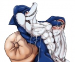 abs anthro athletic balls biceps big_muscles big_penis blue_body blue_eyes blue_skin blush bodily_fluids cum erection fangs fin flexing foreskin genital_fluids genitals grey_body grey_skin grin hands_behind_head huge_penis humanoid_genitalia humanoid_penis hyper hyper_genitalia hyper_penis leaking long_foreskin looking_at_viewer male masturbation messy muscular muscular_anthro muscular_male nude open_mouth pecs penile penile_masturbation penis pose precum presenting simple_background smile solo teeth thick_penis vein white_body white_skin tokenworks duke_nauticus fish marine shark 2012