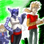 anthro belly big_belly clothed clothing female frown group looking_back male pregnant shocked tail uhoh worried yellowpower slightly_damned jake_thorndyke lazuli_(slightly_damned) rhea_snaketail demon human jakkai mammal 1:1