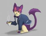 beverage bottomless bow_tie clothed clothed_feral clothing container cup feral green_eyes holding_object looking_at_viewer male solo tea tea_cup oscar_the_purrloin nintendo pokemon oscar_(purrloin) felid feline generation_5_pokemon mammal pokemon_(species) purrloin 2014 absurd_res hi_res