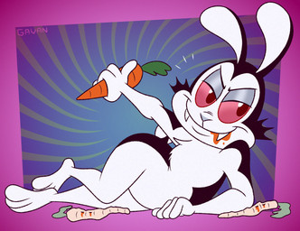 3_toes anthro barefoot beverage black_body black_ears black_fur black_tail butt carrot carrot_juice fangs feet food fur half-closed_eyes holding_carrot holding_food holding_object holding_vegetable juice_(beverage) long_ears looking_away lying male multicolored_body multicolored_fur narrowed_eyes on_side pink_sclera plant red_eyes scut_tail sharp_teeth short_tail smile solo tail teeth text toes toony two_tone_body two_tone_fur two_tone_tail vegetable white_body white_fur white_nose white_tail gavanzude bunnicula_(series) bunnicula lagomorph leporid mammal rabbit vampire 2025 artist_name digital_media_(artwork) hi_res