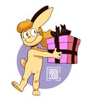 anthro cotton_tail curled_hair female female_anthro fingers gift hair mouth_closed pink_nose ponytail simple_background smile solo raph13th lauren_ipsum lagomorph leporid mammal rabbit absurd_res digital_media_(artwork) full-length_portrait hi_res portrait signature