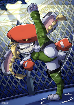 3_toes accessory anthro barefoot beret big_ears black_body black_ears black_fur black_sclera blonde_hair bone boxing_gloves braided_hair breasts cage camel_toe camo camo_clothing camo_legwear camo_print camo_thigh_highs clothed clothed_anthro clothed_female clothing crossgender feet female female_anthro flexible floppy_ears fur glowing glowing_eyes green_clothing green_legwear green_leotard green_thigh_highs grey_body grey_ears grey_fur grey_tail hair hair_accessory hair_tie handwear hat headgear headwear inside legwear leotard long_hair looking_at_viewer lop_ears mtf_crossgender multicolored_body multicolored_boxing_gloves multicolored_clothing multicolored_ears multicolored_fur multicolored_handwear navel_outline on_one_leg one_leg_up pattern_clothing pattern_legwear pawpads pigtails pink_inner_ear pink_pawpads raised_leg red_beret red_boxing_gloves red_clothing red_hair_tie red_handwear red_hat red_headwear scut_tail short_tail skull skull_head small_breasts solo splits spotlight spread_legs spreading standing tail text thigh_highs toes twin_braids two_tone_body two_tone_boxing_gloves two_tone_clothing two_tone_ears two_tone_fur two_tone_handwear vertical_splits white_boxing_gloves white_clothing white_eyes white_handwear h1draw capcom street_fighter cammy_white waketab_(waketab) lagomorph leporid mammal rabbit 2025 absurd_res artist_name hi_res