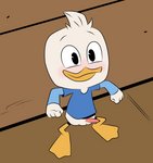 animal_genitalia animal_penis anthro balls beak black_eyes blue_clothing blush bottomless clothed clothing excited feathers front_view genitals looking_up male penis shirt shota solo swinging swinging_penis tail tail_feathers topwear young young_anthro maseru disney ducktales ducktales_(2017) dewey_duck anatid anseriform avian bird duck 2021 2d_animation animated digital_drawing_(artwork) digital_media_(artwork) loop short_playtime traced