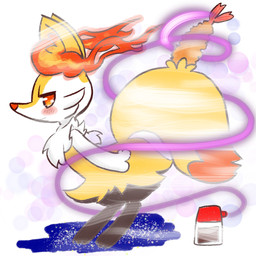 3_fingers 3_toes ambiguous_anthro ambiguous_gender anthro arm_tuft biped black_body black_fur blush blush_lines blush_stickers cheek_tuft chest_tuft closed_smile digitigrade dipstick_tail facial_tuft feet fingers flat_chested food fur hip_tuft inner_ear_fluff leaning leaning_forward looking_at_viewer markings mouth_closed multicolored_body multicolored_fur nude_ambiguous nude_anthro object_in_tail orange_body orange_eyes orange_fur orange_inner_ear_fluff orange_nose orange_tail_tip pointy_ears prick_ears shoulder_tuft shrimp_(food) side_view simple_background smile solo soy_sauce standing tail tail_markings tapering_snout toes tuft two_tone_tail white_body white_fur yellow_body yellow_fur yellow_tail annyui0611 nintendo pokemon braixen canid generation_6_pokemon mammal pokemon_(species) 1:1 2021 colored digital_drawing_(artwork) digital_media_(artwork) full-length_portrait hi_res japanese_description portrait translated_description