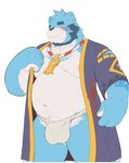 anthro asian_clothing belly blue_body blue_fur blush bulge clothing east_asian_clothing fundoshi fur humanoid_hands japanese_clothing kemono male moobs navel nipples overweight overweight_anthro overweight_male robe simple_background solo underwear white_background white_body white_fur neiiio bonasiah full_attack sophring_jie bear mammal 2020 hi_res