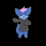 1:1 alpha_channel anthro blue_body blue_fur blue_tail bump_attack canid canine clothing eyes_closed fox fur grey_clothing hair mammal multicolored_body multicolored_fur open_mouth paws pink_hair solo tail tongue two_tone_body two_tone_fur