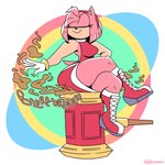 anthro boots breasts clothing dress eyes_closed fanning fart fart_cloud fart_fetish female footwear hair onomatopoeia piko_piko_hammer pink_body pink_hair shoes smile solo sound_effects tail text thick_thighs weapon wide_hips ineptoutcast_(artist) sega sonic_the_hedgehog_(series) amy_rose eulipotyphlan hedgehog mammal 1:1 2023 hi_res signature