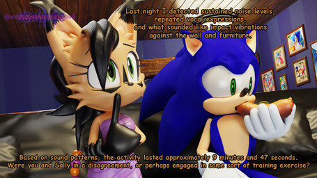 clothed clothing female food furniture hot_dog inside photo picture_frame pillow sofa text ssawnds milambre71_(modeler) ssawnds_(modeler) archie_comics sega sonic_the_hedgehog_(archie) sonic_the_hedgehog_(comics) sonic_the_hedgehog_(series) nicole_the_lynx sonic_the_hedgehog eulipotyphlan felid feline hedgehog lynx mammal 3d_(artwork) digital_media_(artwork) english_text hi_res