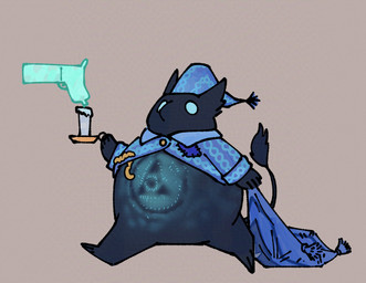 accessory anthro barefoot beak beak_closed belly big_belly biped black_beak black_body black_fur black_tail black_tail_tuft blue_clothing blue_eyes blue_hat blue_headgear blue_headwear blue_pajamas blue_topwear bottomless bottomless_anthro bottomless_male candle candlestick chain_accessory clothed clothed_anthro clothed_male clothing crescent_moon empty_eyes feet fur glowing glowing_belly gun handgun hat headgear headwear holding_candle holding_object holding_pillow magic male male_anthro moon mouth_closed nightcap open_clothing open_topwear overweight overweight_anthro overweight_male pajamas pattern_clothing pattern_hat pattern_headgear pattern_headwear pattern_pajamas pattern_topwear pillow pistol ranged_weapon semi-anthro simple_background sleepwear solo tail tail_tuft three-quarter_view topwear tuft walking weapon young young_anthro young_male huihui883 deadlock_(game) mythology valve rem_(deadlock) avian chimera dream_creature gryphon mythological_avian mythological_creature 2026 absurd_res hi_res