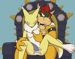 anthro anthro_on_anthro breast_grab breasts chair claws duo eyes_closed female fingering furniture hand_on_breast male male/female masturbation nipples nude paws sitting spread_legs spreading colrblnd bandai_namco digimon mario_bros nintendo bowser canid digimon_(species) koopa mammal renamon scalie animated crossover short_playtime