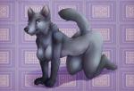 all_fours anthro big_breasts biped black_nose breasts chest_tuft claws featureless_breasts female fur green_eyes grey_body grey_fur looking_at_viewer nipples nude simple_background smile solo tuft mochashep canid canine canis mammal wolf 2014 graphite_(artwork) traditional_media_(artwork)