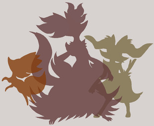 ambiguous_anthro ambiguous_feral ambiguous_gender anthro biped digitigrade feral front_view group midair object_in_tail side_view silhouette simple_background snout standing stick stick_in_tail tail trio gd-058 nintendo pokemon braixen canid delphox fennekin generation_6_pokemon mammal pokemon_(species) 2015 aliasing binary_drawing digital_drawing_(artwork) digital_media_(artwork) full-length_portrait japanese_description portrait translated_description unavailable_at_source
