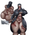 abs big_breasts big_butt black_teeth breasts butt butt_from_the_front clothed clothing clothing_lift eyeless female front_view genitals holding_cleaver holding_object holding_weapon huge_breasts huge_butt long_tongue muscular muscular_female navel nipple_outline no_underwear nude nun nun_habit nun_outfit presenting presenting_pussy pussy rear_view religious_clothing scar sharp_teeth simple_background solo tan_body teeth thick_thighs tongue tongue_out vein veiny_breasts weapon white_background wide_hips satsuki_supreme humanoid monster monstrous_humanoid 2024 digital_media_(artwork) hi_res