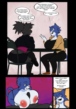 anthro areola biped black_body black_fur black_tail breast_play breasts butt dialogue erection female fingers fur genitals male nipples orange_nose penile penis pupils red_eyes sex sitting speech_bubble tail teeth text titfuck white_body white_fur yellow_sclera ghozt arthur_(ghozt) lucy_(ghozt) domestic_cat felid feline felis mammal absurd_res comic english_text hi_res
