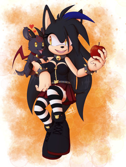 anthro apple bell bell_collar black_body bracelet breasts clothing collar countershade_arms countershading female food footwear fruit hair highlights_(coloring) jewelry legwear long_hair occult_symbol one_fang pattern_clothing pattern_footwear pattern_legwear pattern_socks pentagram plant pointy_ears shoes socks solo spiked_bracelet spikes striped_clothing striped_footwear striped_socks stripes symbol yellow_eyes zipper bluepawvi sega sonic_the_hedgehog_(series) caroline_the_hedgehog_(bluepawvi) eulipotyphlan hedgehog imp mammal 3:4 hi_res