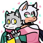 anthro bucky_(scourgesolace) choker clothing digit_ring duo female heart_symbol hologram jewelry male male/female necklace ring sweater topwear wedding_ring wrapped_arms scourgesolace_(artist) sega sonic_the_hedgehog_(series) rouge_the_bat bat canid canine fox mammal 1:1 hi_res sketch