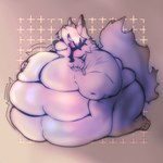 anthro belly big_belly blush eye_patch eyewear fur huge_belly kneeling male moobs moobs_grab morbidly_obese obese overweight overweight_male solo squish white_body white_fur holidaysoftfox mihoyo zenless_zone_zero von_lycaon canid canine canis mammal wolf 1:1 hi_res