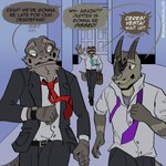 anthro astronomical_symbol black_eyes breath business_suit clock clothed clothing dialogue door dot_eyes facial_tattoo fully_clothed grey_body grey_scales group hallway horn inside looking_at_watch male necktie open_mouth panting running satchel scales speech_bubble suit symbol tattoo text trio watch white_eyes wristwatch vanadiumvalor solar_house ceres_(solar_house) eros_(solar_house) vesta_(solar_house) lizard reptile scalie 1:1 2021 english_text hi_res