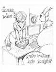 anthro big_breasts breasts clothed clothing computer electronics female huge_breasts larger_female long_neck non-mammal_breasts office overweight overweight_anthro overweight_female paperwork size_difference smaller_female vdisco carol_(volkenfox) dinah_(vdisco) avian bird lezagrad lizard reptile scalie 2016 monochrome sketch