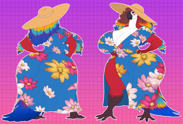 anthro beak big_breasts big_butt blonde_hair blue_body blue_eyelids blue_eyes blue_feathers blue_hair breasts brown_hair butt cleavage clothed clothing dress eyelashes feathers feet female female_anthro front_view hair hand_on_hip hand_on_own_hip hat headgear headwear huge_breasts huge_butt huge_hips hyper looking_at_viewer multicolored_body multicolored_feathers multicolored_hair non-mammal_breasts rear_view red_body red_feathers red_hair smile solo sun_hat sundress talons thick_thighs toes white_body wide_hips yellow_body yellow_feathers vintagart rosa_(noeticred) ara_(genus) avian bird macaw neotropical_parrot parrot scarlet_macaw true_parrot hi_res model_sheet