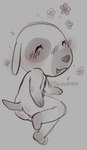 anthro big_head biped blush blush_lines butt cat_smile chibi emanata eyes_closed female flat_chested flower lying markings nude open_mouth open_smile paws plant raised_leg smile solo sparkles spots spotted_markings tail truemew animal_crossing nintendo goldie_(animal_crossing) canid canine canis domestic_dog mammal 2024 digital_media_(artwork)