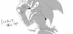 2013 anthro clenched_teeth clothing eulipotyphlan fingerless_gloves gloves greyscale gun handwear hedgehog holding_gun holding_object holding_ranged_weapon holding_weapon japanese_text male mammal monochrome ranged_weapon root8beat sega shirt solo sonic_the_hedgehog sonic_the_hedgehog_(series) teeth text topwear translation_check translation_request weapon