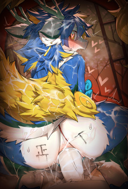 ambiguous_focus ambiguous_gender anal anal_penetration anthro blue_body blue_hair blush bodily_fluids body_writing butt clothing clothing_aside cum cum_in_hair cum_on_butt cum_on_leg cum_on_tail duo ear_piercing first_person_view from_behind_position genital_fluids genitals hair heart_eyes heart_symbol looking_at_viewer looking_back looking_back_at_viewer male male/ambiguous male_penetrating nude open_mouth penetrating_pov penetration penile penile_penetration penis penis_in_ass piercing sex tail underwear underwear_aside vein veiny_penis writing_on_butt young young_anthro young_male sosak0622 mythology ambiguous_species dragon mythological_creature mythological_scalie scalie absurd_res hi_res