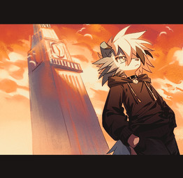 ambiguous_gender anthro black_clothing blue_body blue_eyes blue_fur bottomwear building clothed clothing collar fur hoodie one_eye_obstructed pants pokemorph sky solo topwear tower white_body white_fur huanli nintendo pokemon kian_(kianyemao) canid canine generation_7_pokemon lycanroc mammal midnight_lycanroc pokemon_(species) shiny_pokemon letterbox