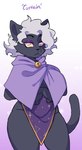 anthro bell bottomless bottomless_female breasts cloak clothed clothing crossed_arms eyeshadow female hair makeup solo thick_thighs under_boob white_hair wide_hips miistniight curtain_call_challenge nemo_(simplifypm) domestic_cat felid feline felis mammal