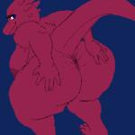 1:1 2017 5_fingers animated anthro anus areola bent_over big_areola big_breasts big_butt blue_background blue_eyes breasts butt calorie digital_media_(artwork) dragon eyelashes fart fart_cloud female fingers inverted_nipples looking_back low_res mythological_creature mythological_scalie mythology nipples non-mammal_breasts presenting presenting_anus presenting_hindquarters red_body red_skin scalie short_playtime simple_background solo spread_butt spreading tail thumbnail