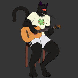 acoustic_guitar anthro black_body black_claws black_fur bottomwear chair claws clothing fangs_bared fur furniture grey_background guitar male musical_instrument on_chair plucked_string_instrument purple_inner_ear red_sclera simple_background sitting sitting_on_chair solo string_instrument teeth topwear white_bottomwear white_clothing white_topwear abyssal_lurker lurker_(abyssal_lurker) domestic_cat felid feline felis mammal 1:1 digital_media_(artwork) hi_res ibispaint_(artwork)