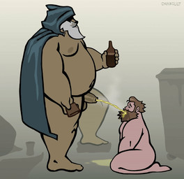 alcohol anthro balls beard beer belly beverage blonde_hair bodily_fluids burp_cloud burping clothing coat coat_cape dark_body dark_skin degradation drinking drinking_urine drunk dumpster duo facial_hair feet foreskin genital_fluids genitals grey_hair hair holding_object homeless hood human_on_anthro humiliation interspecies kneeling larger_male long_beard male male/male mature_male nipples nude one_eye_obstructed outside overweight overweight_male pee_on_face peeing peeing_on_another penis public public_nudity puddle questionable_consent simple_background size_difference smaller_male smelly steam substance_intoxication topwear urine urine_in_mouth watersports wet yellow_urine chunkolilt ambiguous_species human humanoid mammal procyonid raccoon 2d_animation animated loop motion_tweening