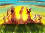 ambiguous_gender brown_eyes day detailed_background feral fur grass group hlagomorph outside plant sitting sky tan_body tan_fur plaguedogs123 watership_down bigwig_(watership_down) fiver_(watership_down) hazel_(watership_down) lagomorph leporid mammal rabbit 2019 absurd_res digital_media_(artwork) hi_res