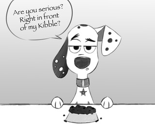 black_ear black_nose black_spots collar eyebrows feral fur half-closed_eyes heterochromatic_ears male narrowed_eyes pet_food raised_eyebrow solo speech_bubble spots star white_body white_fur cucthecookie 101_dalmatian_street 101_dalmatians disney dylan_(101_dalmatians) canid canine canis dalmatian domestic_dog mammal 5:4 black_and_white hi_res monochrome