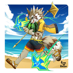 anthro clothed clothing countershading food fruit fur holding_object hoodie male melon open_clothing open_hoodie open_topwear plant solo topwear watermelon ratontheraccoon lifewonders tokyo_afterschool_summoners seth_(tas) canid canine canis jackal mammal 1:1 2018 hi_res