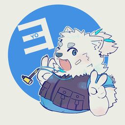 anthro blue_eyes blush chibi clothing fur gesture hand_gesture jewelry male necklace one_eye_closed slightly_chubby solo topwear v_sign vest white_body white_fur wink igarashi_ta lifewonders live_a_hero yohack canid canine canis domestic_dog mammal nordic_sled_dog samoyed spitz 1:1 hi_res